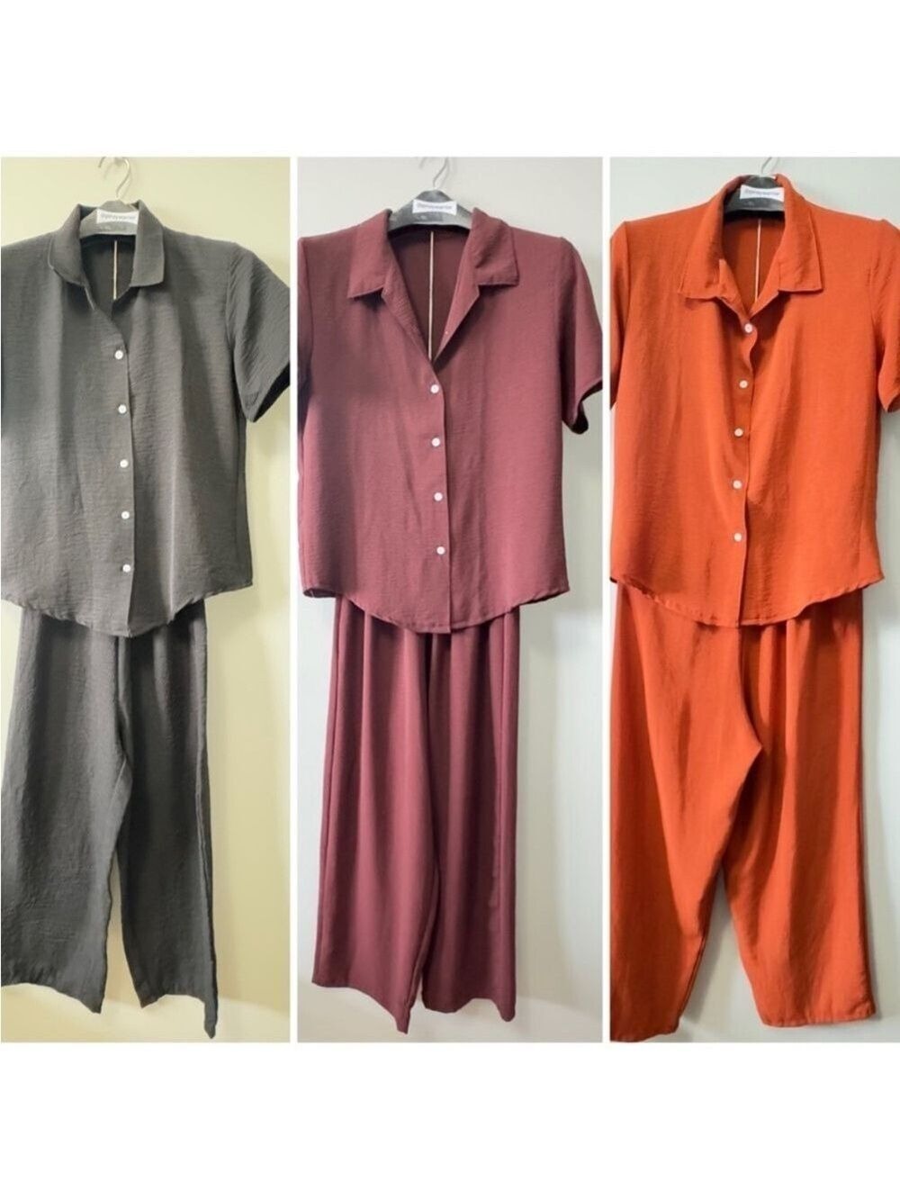 The Unbranded Women's Button-Up Pants Set - Burgundy, and Rust